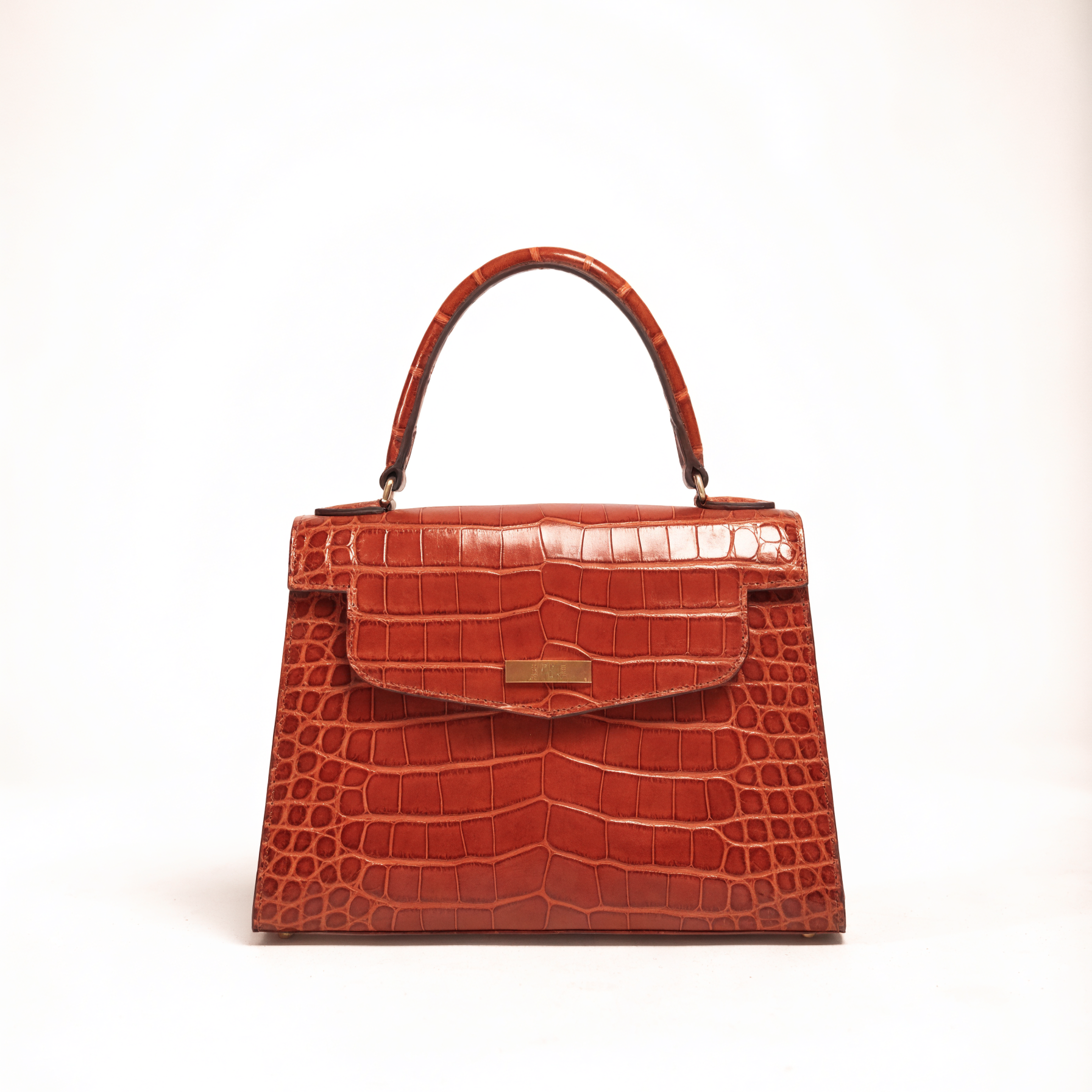 Vintage top-handle tas in cognac croco-leer