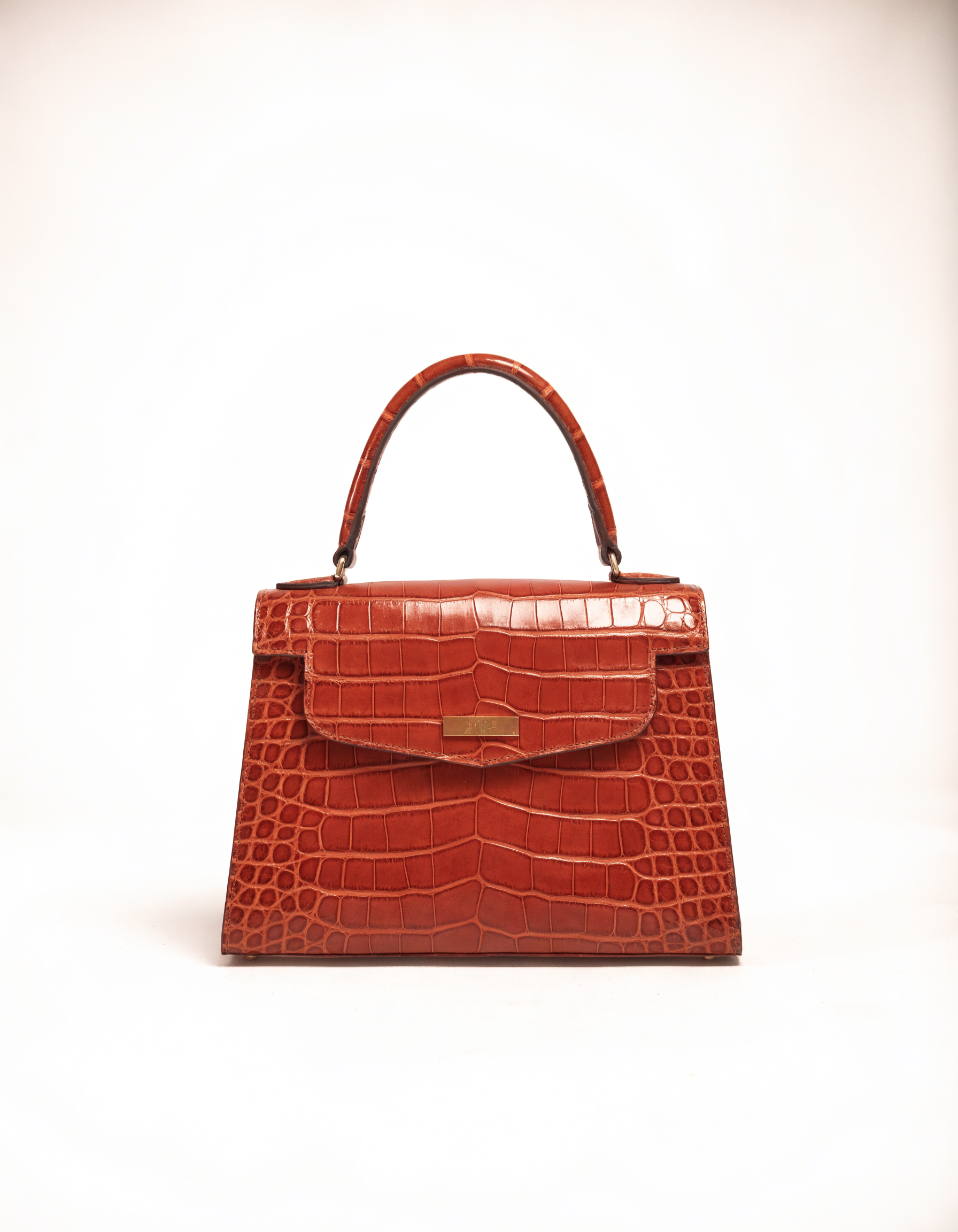 Vintage top-handle tas in cognac croco-leer