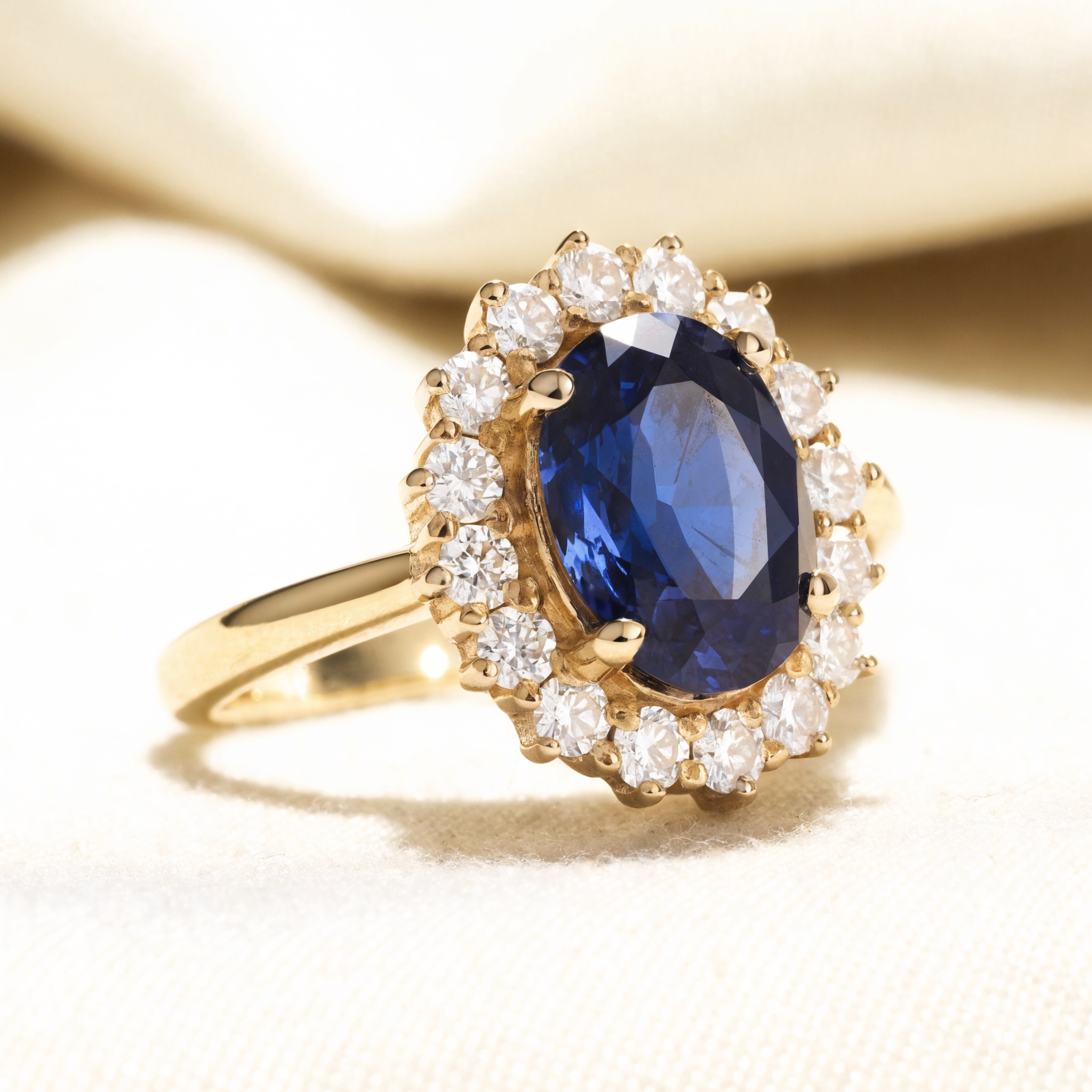 Gouden ring met saffier en diamanten