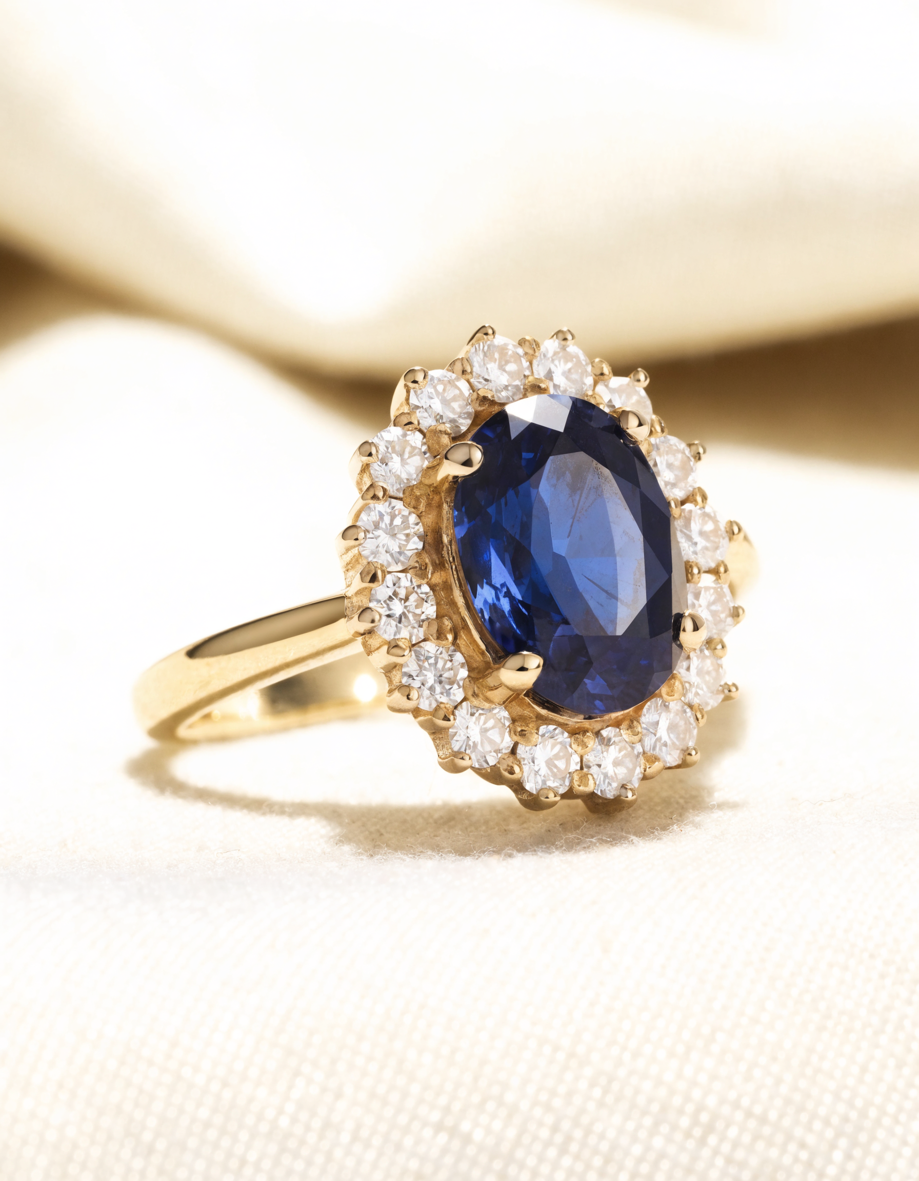 Gouden ring met saffier en diamanten